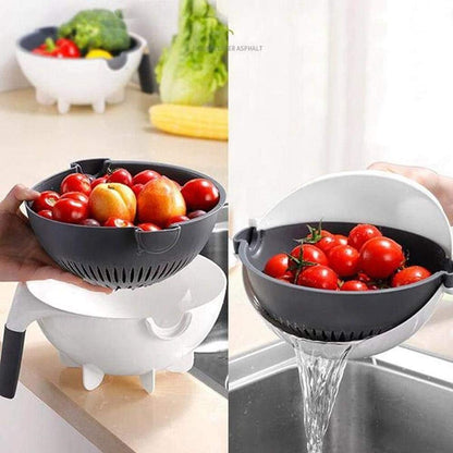 9-in-1 Multifunction Magic Rotate Vegetable Cutter with Drain Basket