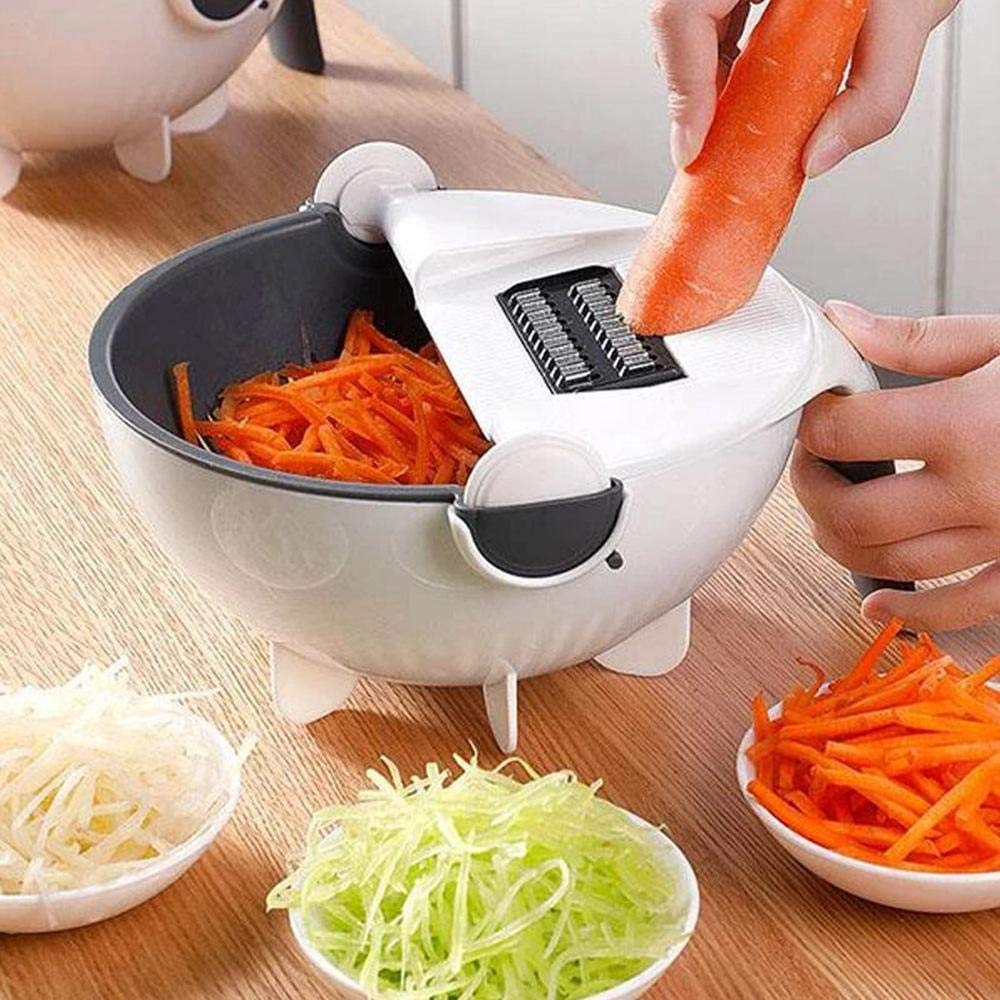 9-in-1 Multifunction Magic Rotate Vegetable Cutter with Drain Basket