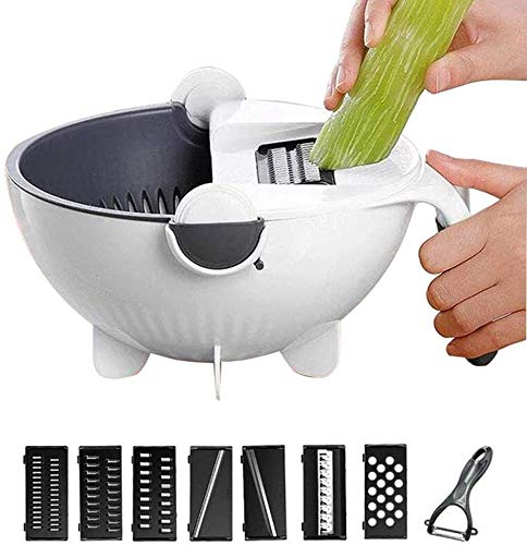 9-in-1 Multifunction Magic Rotate Vegetable Cutter with Drain Basket