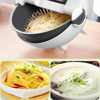 9-in-1 Multifunction Magic Rotate Vegetable Cutter with Drain Basket